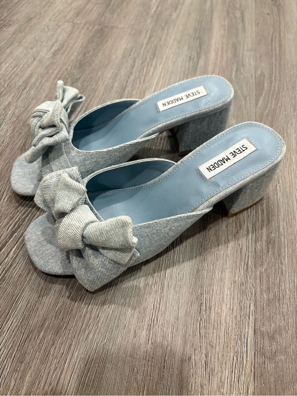 Steve Madden Demin Bow Block Heel Mules